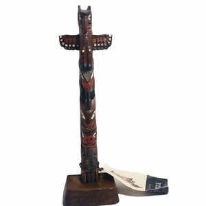 8.5” BOMA Folk Art Carving Totem Pole Hand Painted